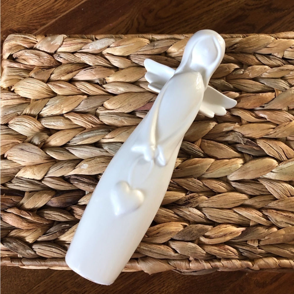 White Ceramic Minimalist Angel holding a heart